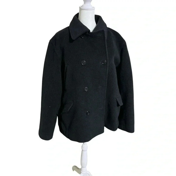 J Crew Wool Pea Coat Double Breasted Black Classic Military - Picture 1 of 13